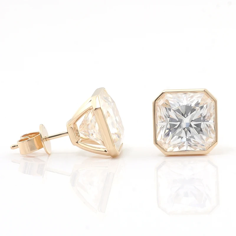 Pendientes de botón para mujer, de 10 x 10 mm, con corte Asscher y diamantes triturados en oro blanco. 1