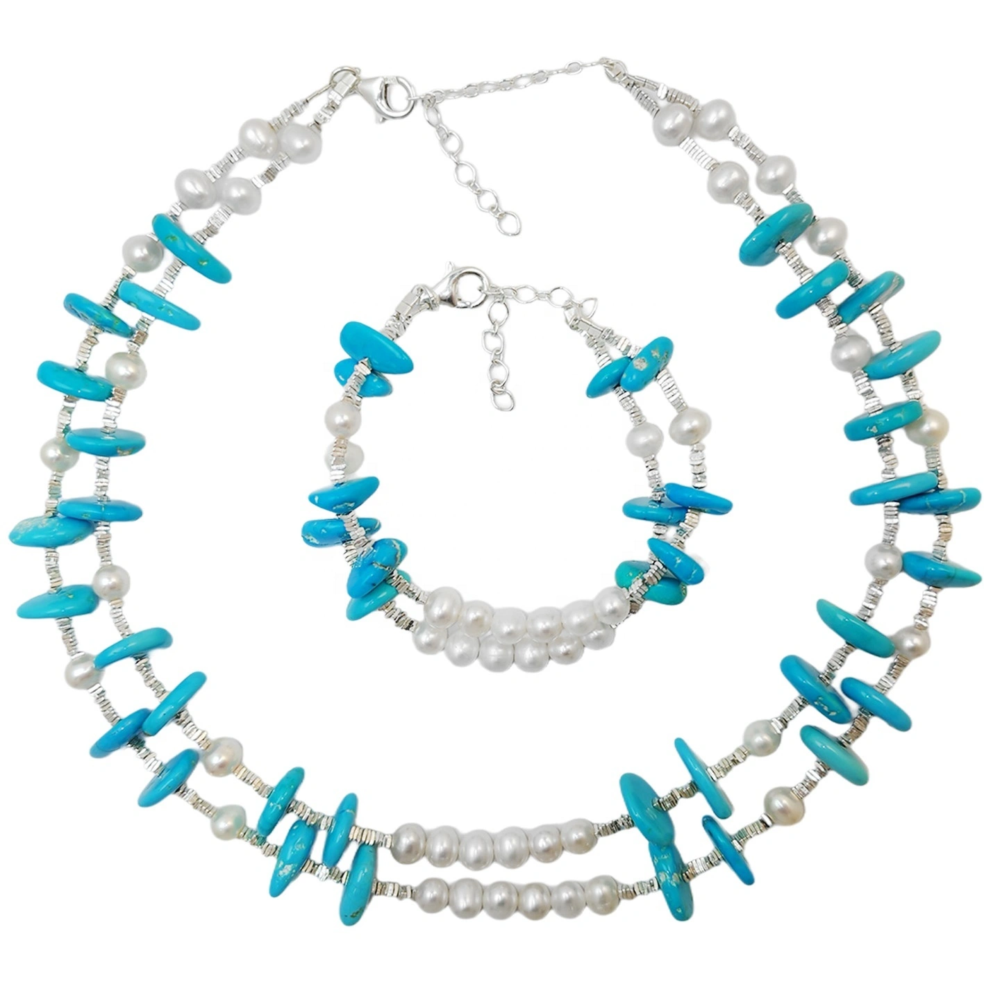 Double Turquoise Set High Quality Pearl Bracelet For Women Necklace Exquisite Jewelry Custom Design Modern Style Jewelry 1
