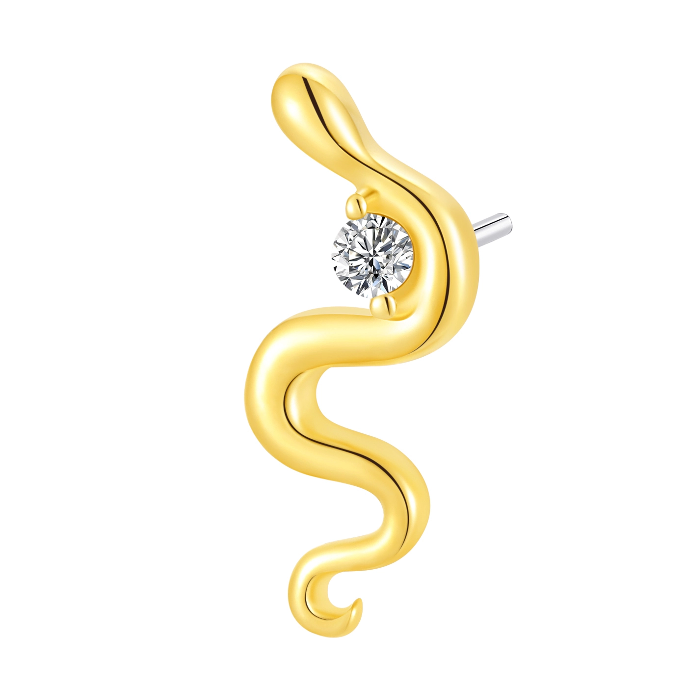 Eternal Metal 14k Solid Yellow Gold 5a Cz Snake Nose &ear Piercing Jewelry Threadless Push In Ends Tops 1