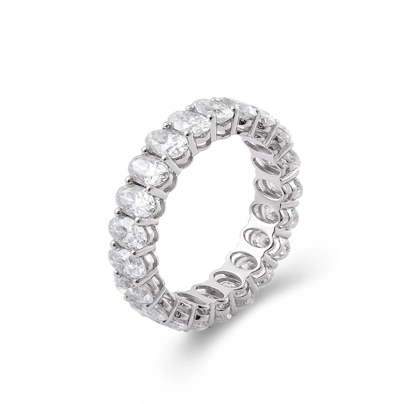 Banda de eternidad ovalada de diamante pavimentado completo de oro blanco 10k 5x3mm anillo de moissanite mujer eternidad ananza de bodas 1