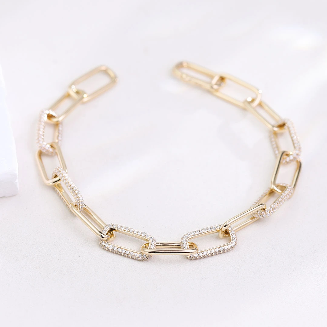 Bracelet en papier en or solide 14k Diamond de laboratoire 1