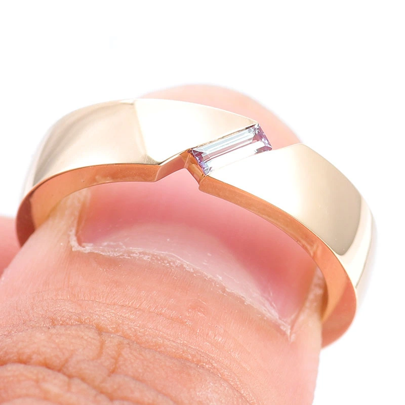 Tension Setting Style for Man Plain Men Ring Lab Diamond Ring with 0.1ct Baguette Diamond Ring in 14K/18K Solid Gold 1