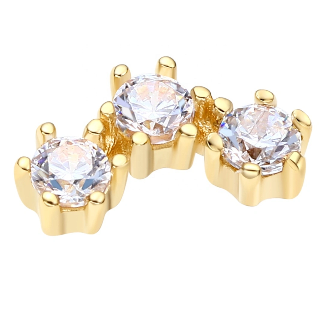 Eternal Metal 14k Solid Gold Round Cz Curved Threadless Tops Piercing Jewellery 1