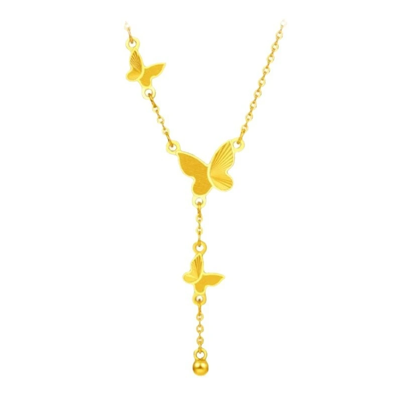 New Gold Butterfly Tassel Stainless Steel Necklace Women's French Gentle Collar Chain Non Fading 1