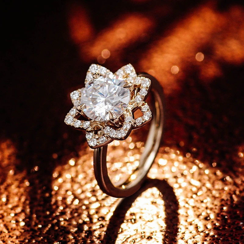 Bague Provence en or jaune 14 carats, taille brillant 1,5 d, sertie de diamants et de moissanite pour femme 1