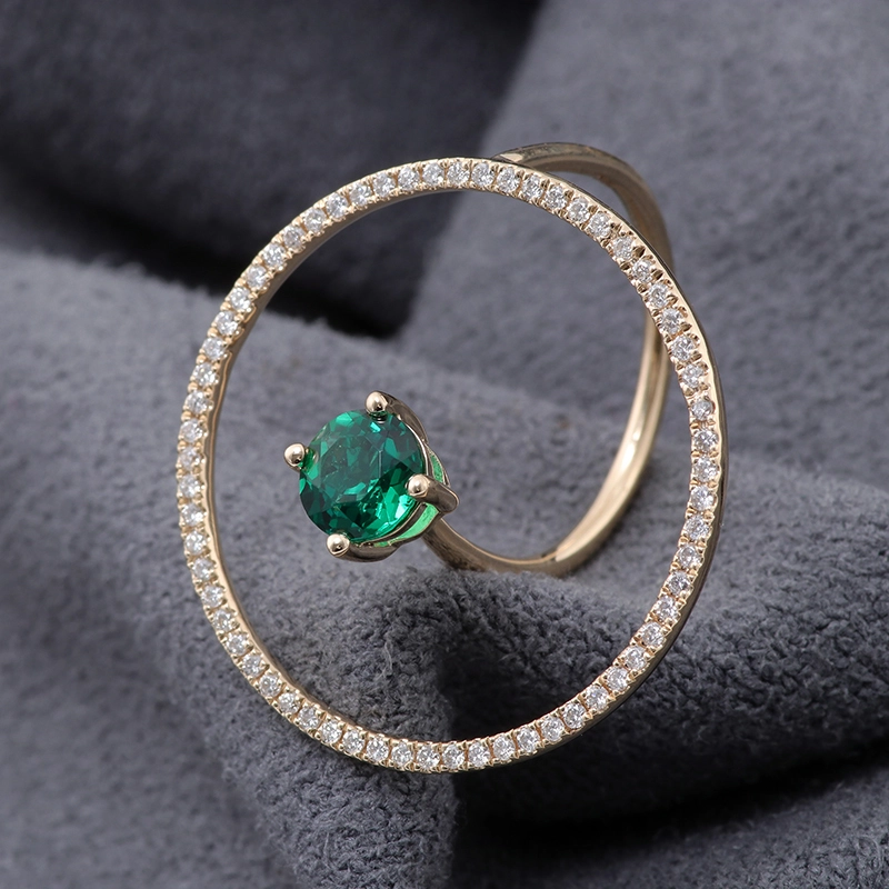 Anillo de círculo círculo de diamantes de esmeralda y moissanite de 14k anillo de geometría de oro joyería minimalista joyería fina joyería 1