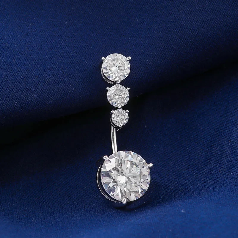 Fine Jewelry New Custom 14k 1 Carat Def Round Moissanite Diamond Navel Ring Solid Gold Jewelry Women Gifts 1