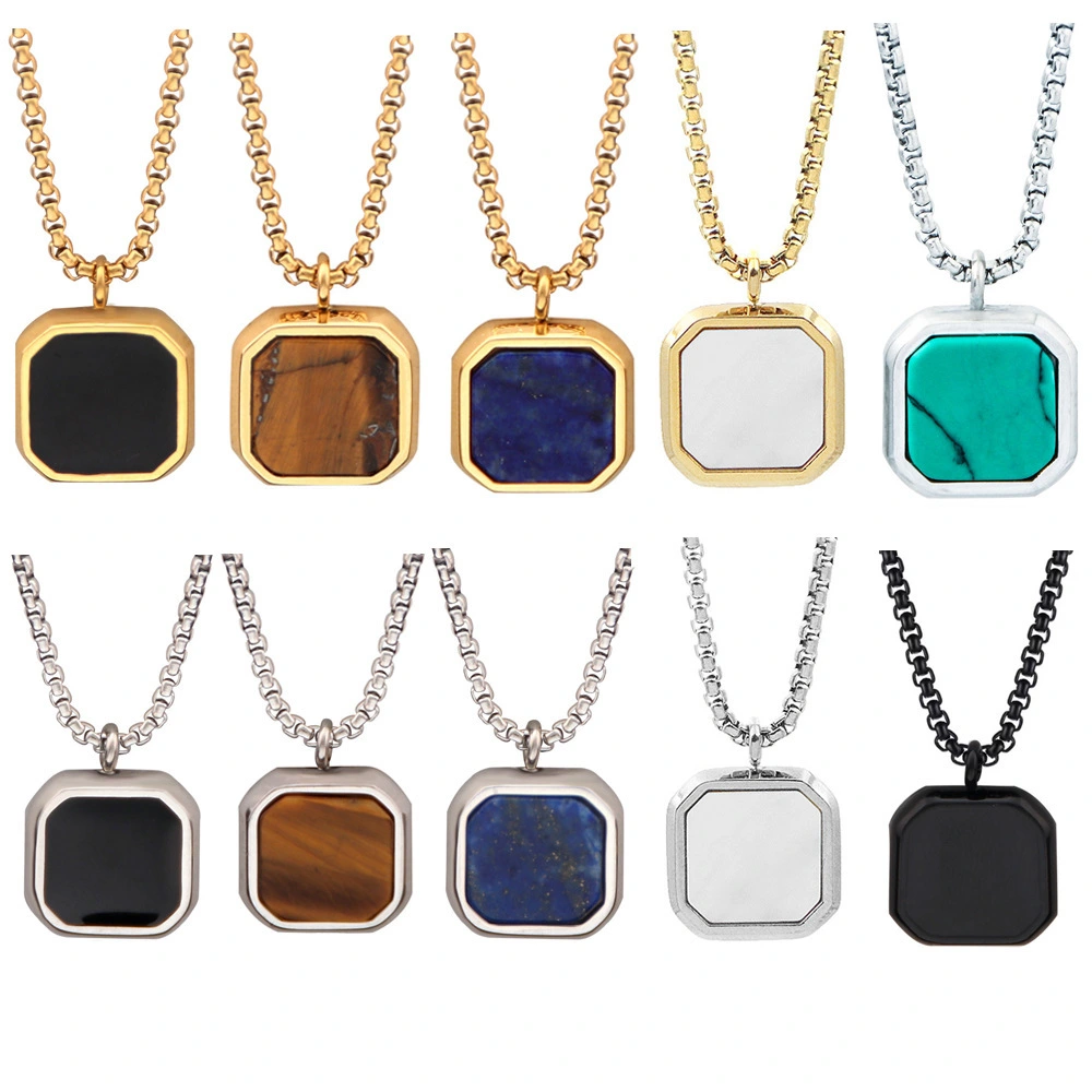 Trendy Stainless Steel Black Gold Plated Oil Turquoise Square Pendant Necklace Rope Chain White Shell Pendant Necklace For Women 1
