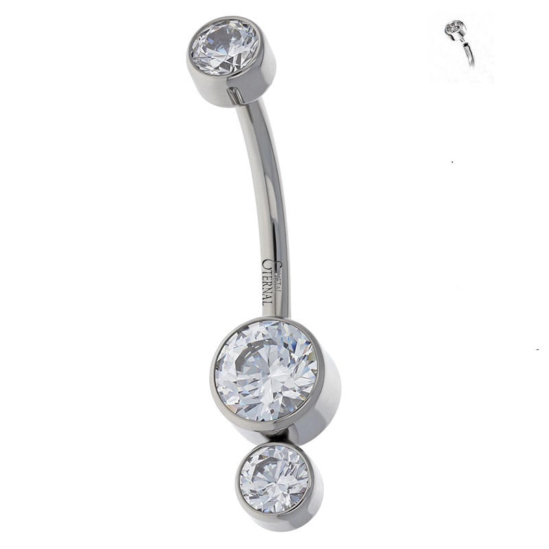 Eternal Metal Bezel Set 2-cz Astm F136 Titanium Internally Threaded Curve Belly Button Rings Body Jewelry 1