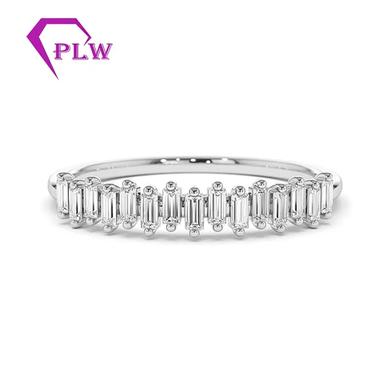 Bague demi-éternité en diamant taille baguette, design personnalisé, sertie en or jaune/blanc/rose 1
