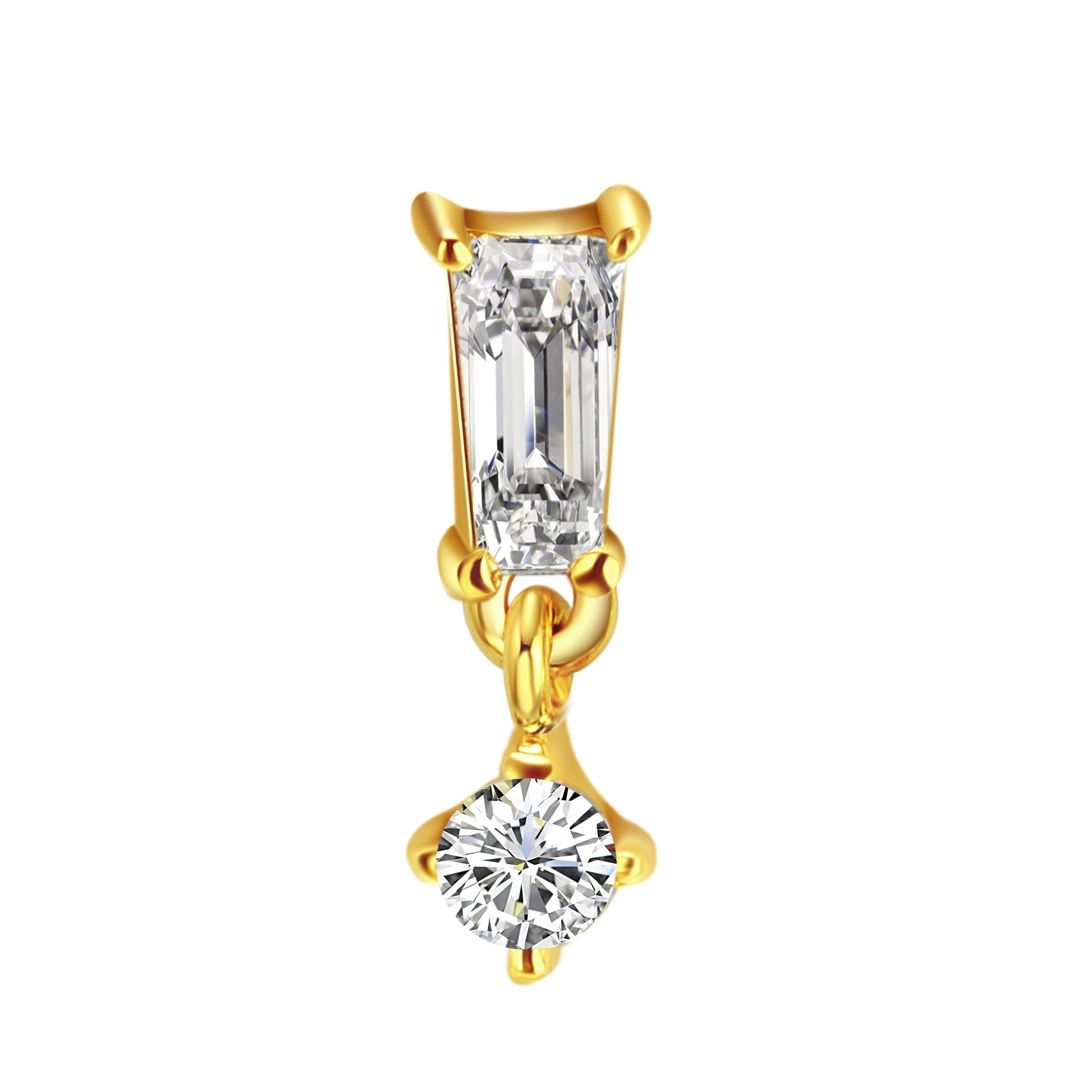 Eternal Metal 14k Solid Gold Piercing Jewelry Threadless Labret Baguette Cz With Round Cz Top 1