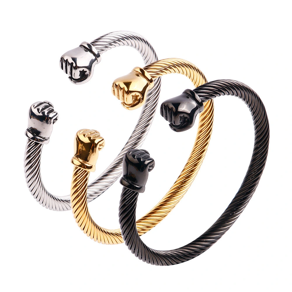 Factory Wholesale Fashion Titanium Steel Plating Gold Steel Black Jewelry Personalized Fist-shaped Steel Men's Bracelet 1