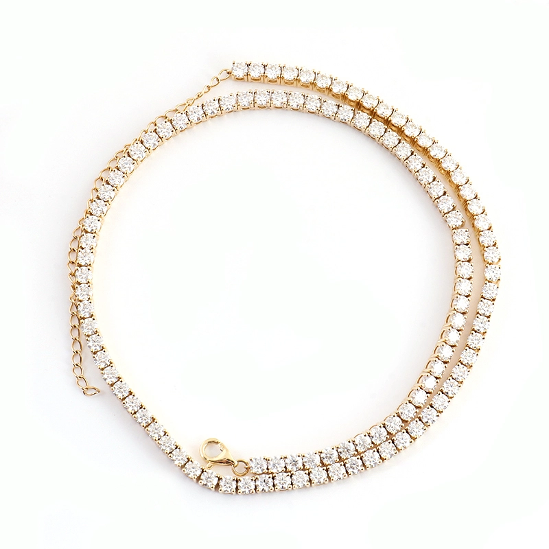 Provence Gem 10k 14k Real Yellow Gold Prong Setting Round Cut 3mm Women Moissanite Diamond Tennis Necklace 35cm 1