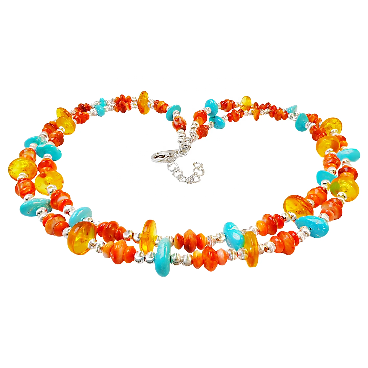S925 Silver Constructs A Double Layer Framework Stringing Orange Spiny Oyster And Amber Creating A Wonderful Spark 1