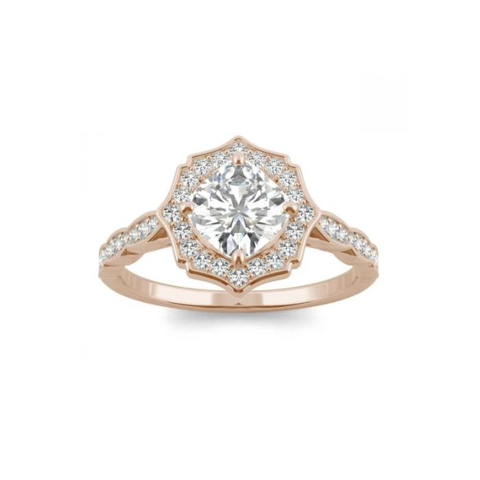 Bague en or blanc 14 carats Milgarin 1 ct, diamant central taille coussin, style vintage, halo avec accents 1