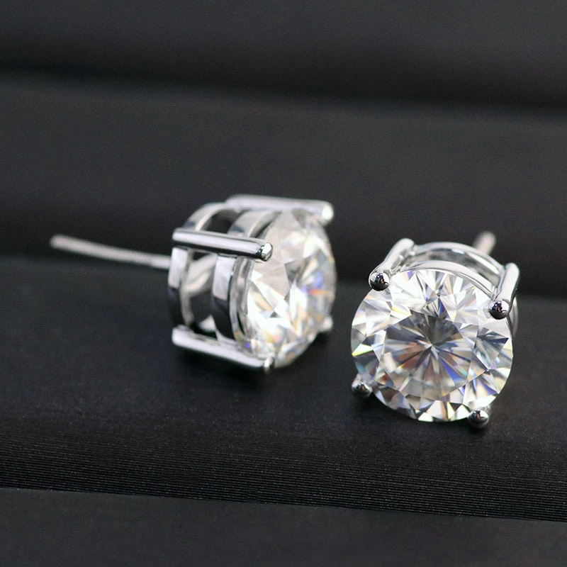 2ct 8 mm Forma redonda de 14k Gold White Moissanite Earring 1