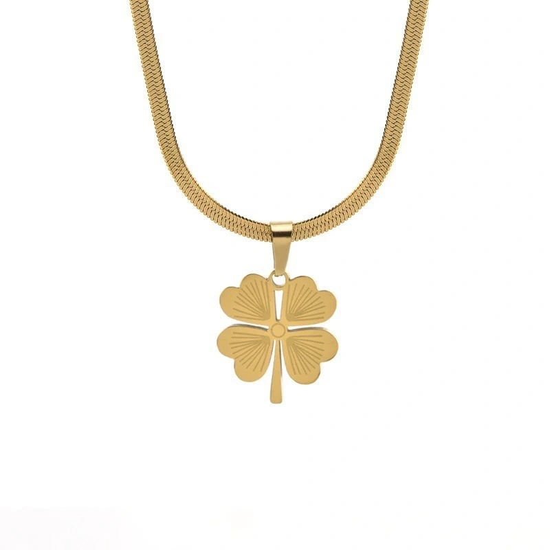 Manufacturer Wholesale Fashion Exquisite Not Fade Titanium Four-leaf Clover Pendant Snake Chain Women's Necklace 1
