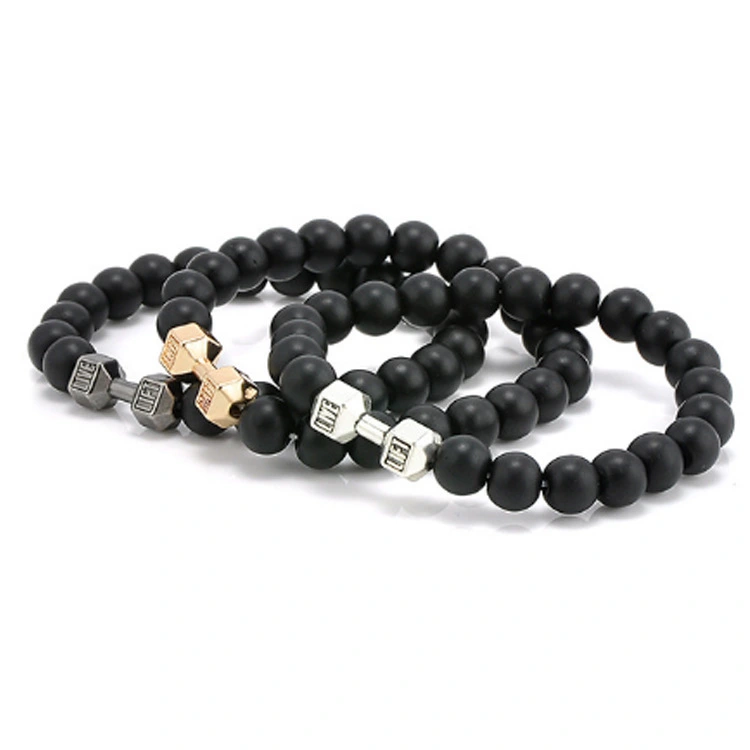 Volcano Stone Bead Handicraft Metal Dumbbell Buddha Bead Bracelet Jewelry Fashion Bracelet 1