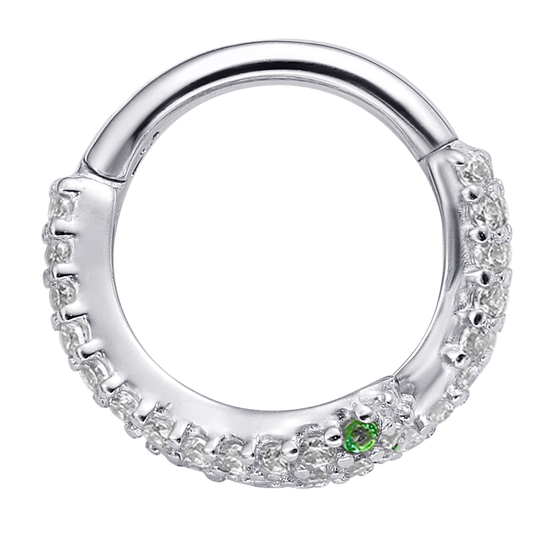 Eternal Metal 14k Solid White Gold 5a Cz Paved Snake Hinged Segment Hoop Clicker Nose <000000> Helix Piercing Jewelry 7