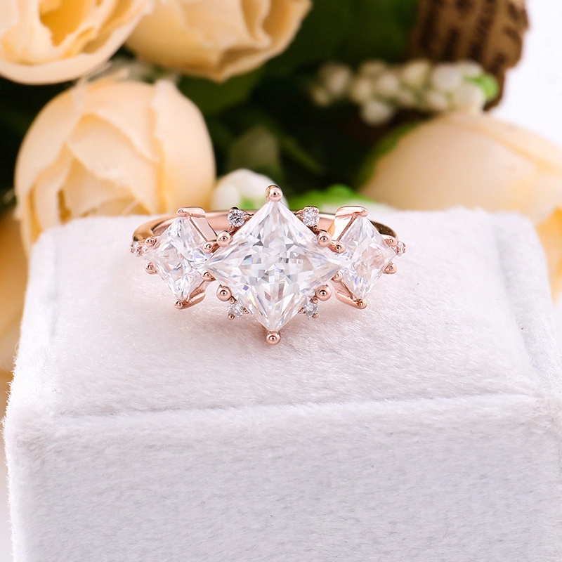 Tres princesa de piedra Corta Anillos de moissanite anillos de oro rosa anillo de boda de oro real para niña 1