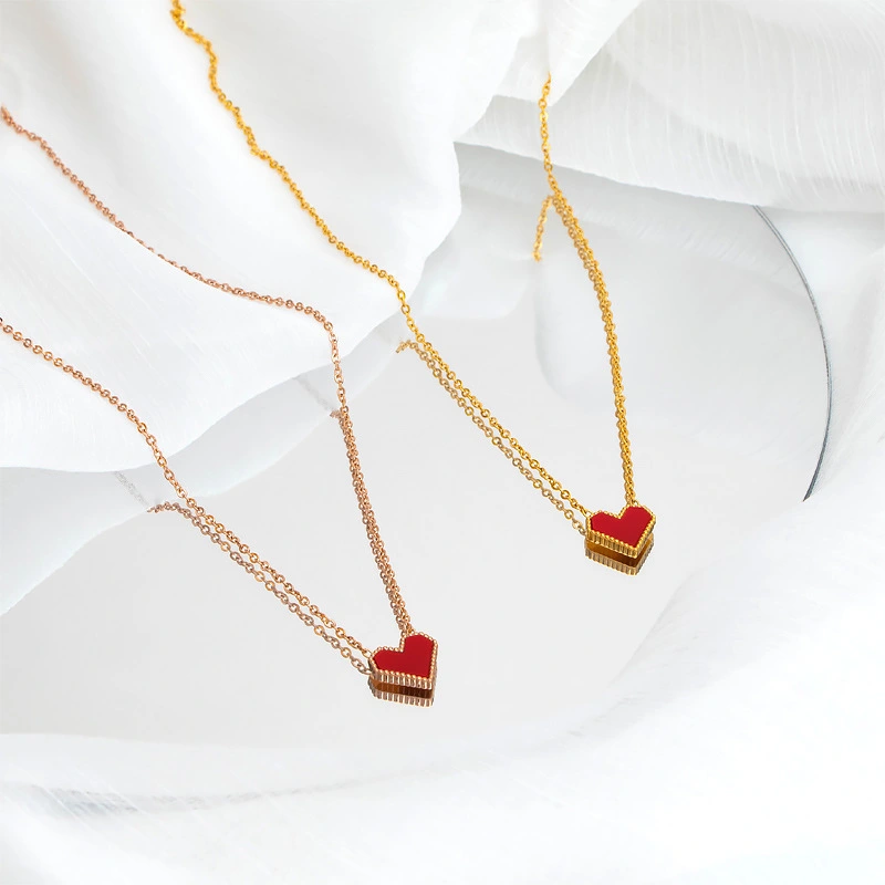 French Light Luxury Style Love Collar Stainless Steel Necklace Plated With 18k Gold Peach Heart Versatile Jewelry Wholesale 1