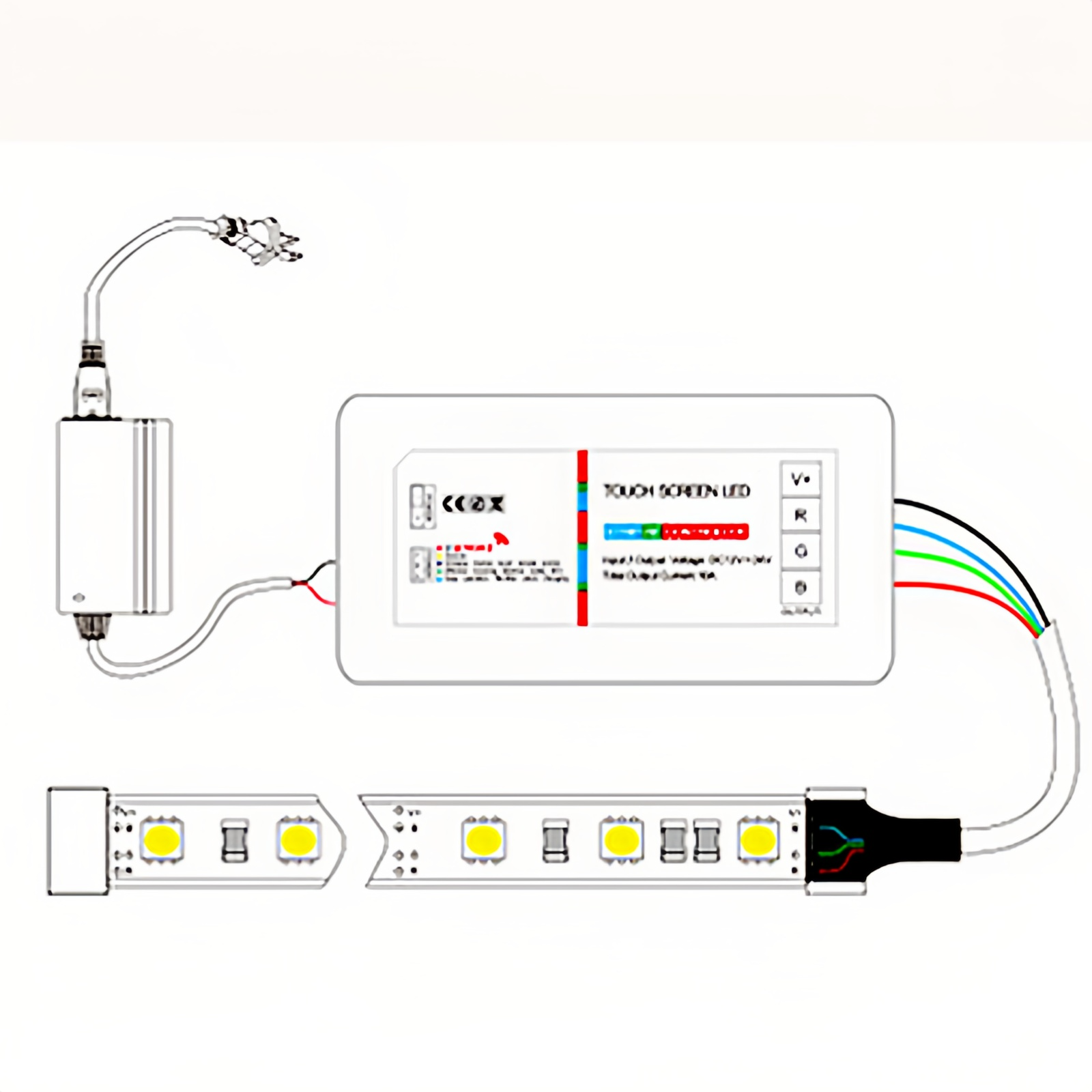 GO-RGB-2.4G LED RGB touch remote controller, 2.4G wireless control, DC 12-24V, max 6A per channel, 216W/432W output, 20m distance, battery powered.