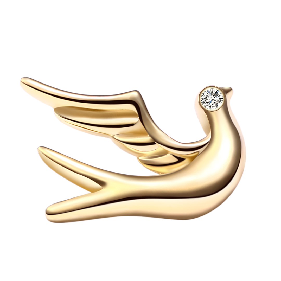 Eternal Metal 14k Solid Gold Polished Flying Seagull Ear<000000>nose Piercing Navel<000000>labret Jewelry Internally Threaded Ends Tops 6
