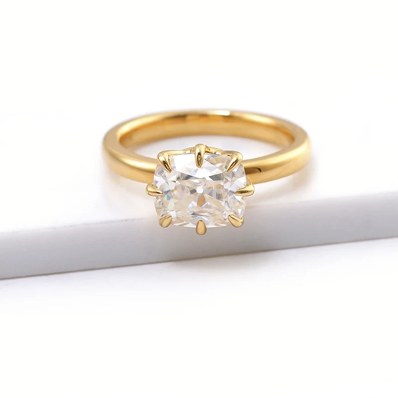 Hot Sale Femmes Bague de mariage Excellent coussin long Coussin 3 CT MISSANITE RING de fiançailles 18K Anneau d'or 1