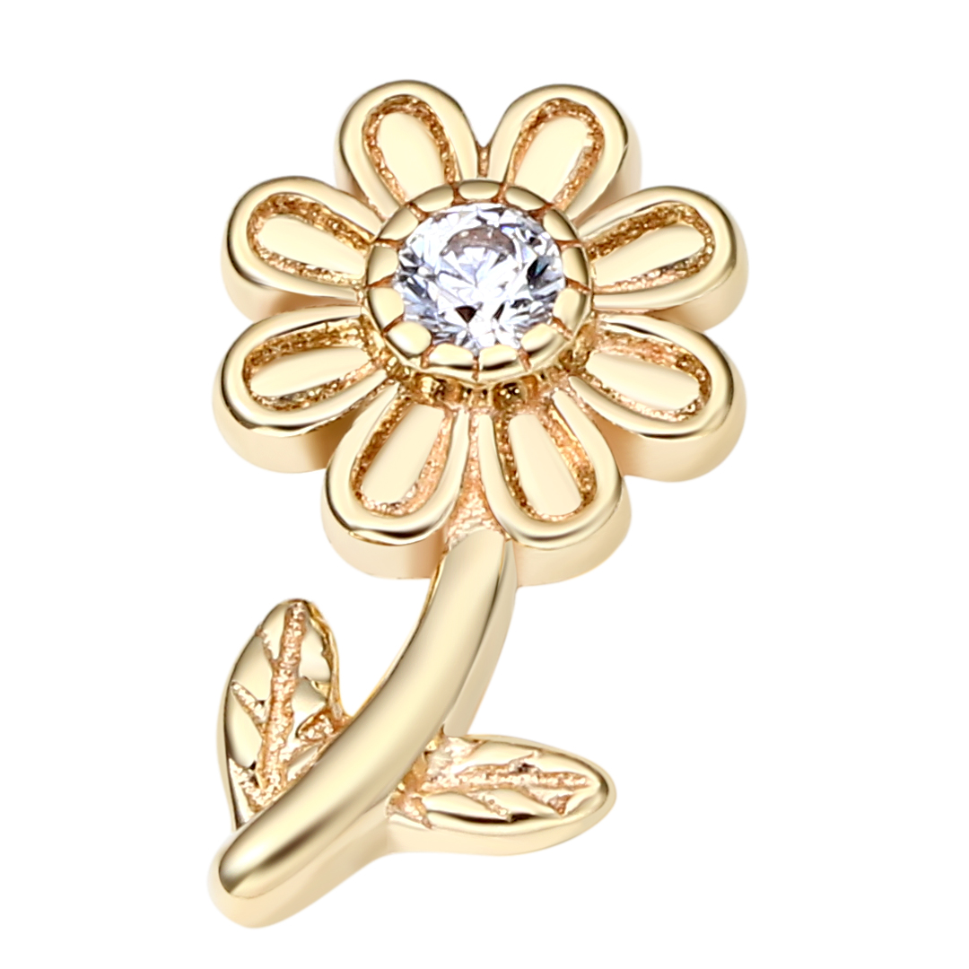 Eternal Metal 14k Solid Gold 5a Cz Flower Shaped Ear<000000>nose Piercing Cartilage Tragus Jewelry Internally Threaded Ends Tops 5