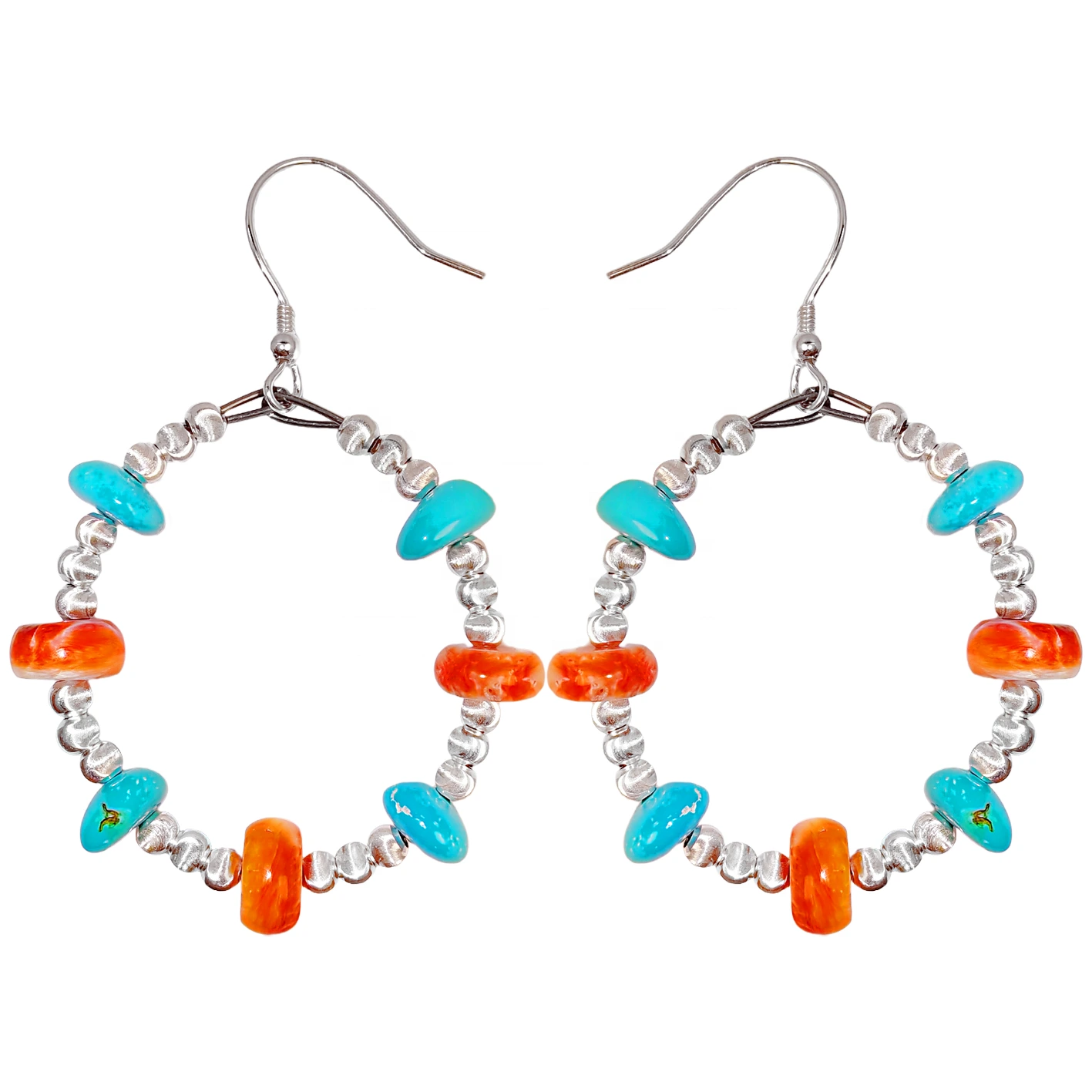 Earrings Combine Pink Opal And Orange Spiny Oyster With Threaded Silver Beads The Delicate Design Shows Elegance When Swaying 1