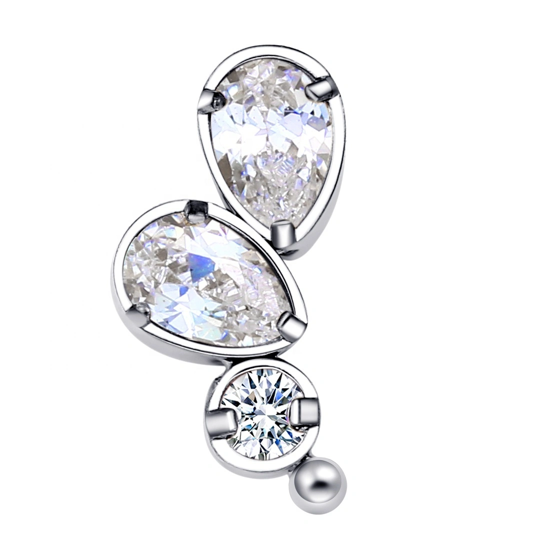 Eternal Metal Astm F136 Titanium Threaded Ends Wtih Pear Cut Cz Piercing Jewelry 1