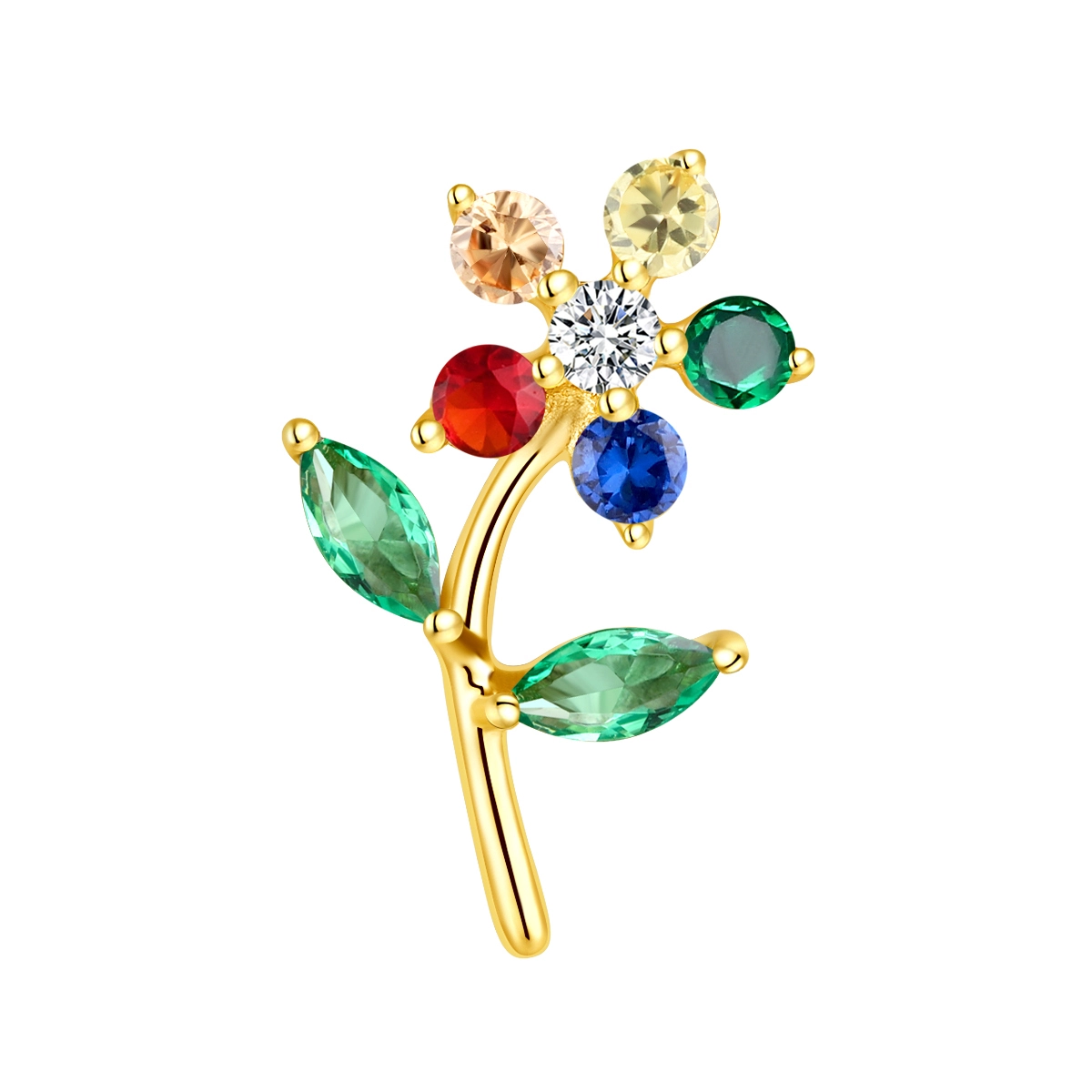 Eternal Metal Romantic 14k Solid Gold Rainbow Flower Threadless Ear Nose Jewelry Stylish Wedding Piercing Zircon Engagement Gift 1
