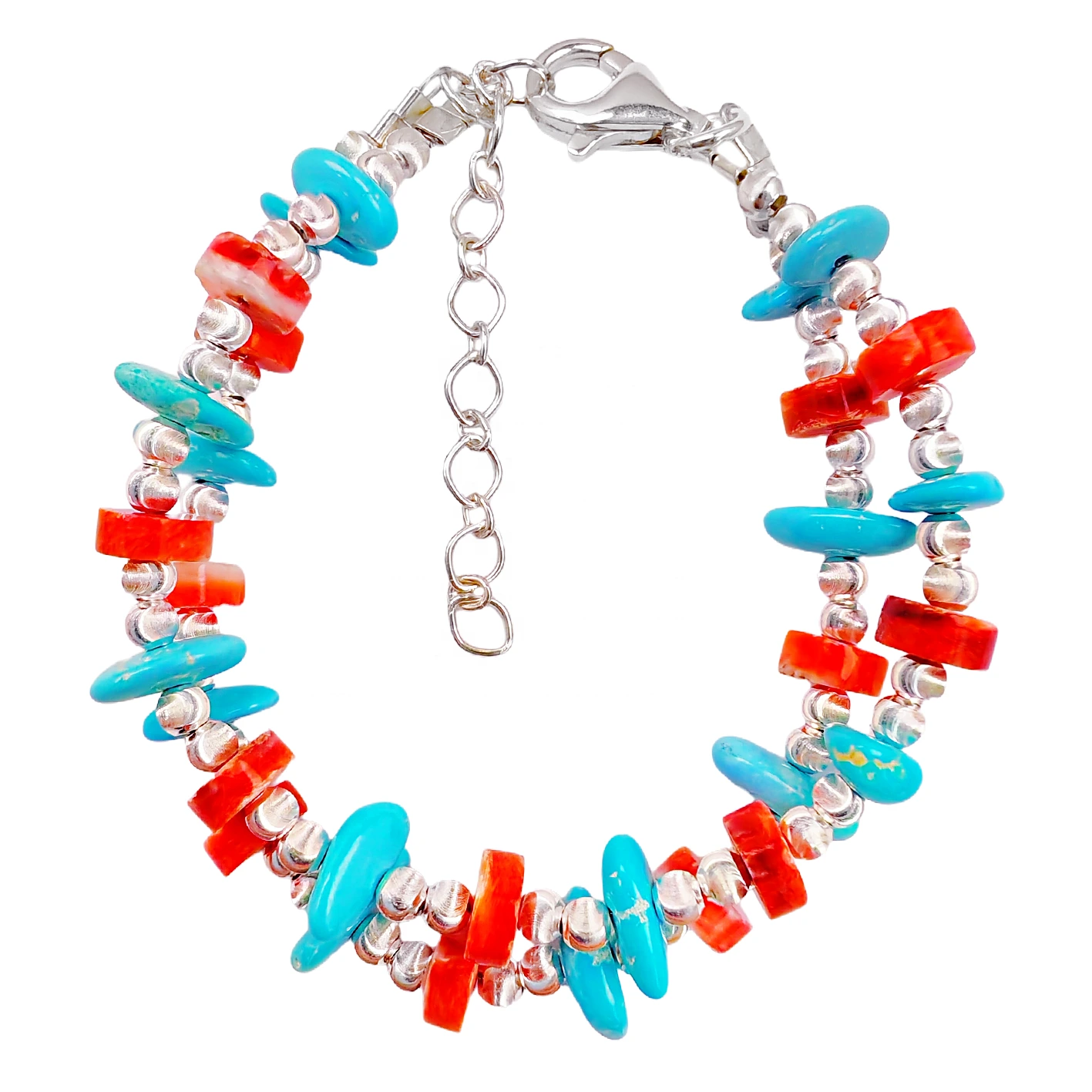 Natural nga Pula nga Spiny Oyster Ug Sterling Treatment Turquoise Meet Sa Doble Layer Bracelet Nag-interweaving Usa ka Misteryoso 1