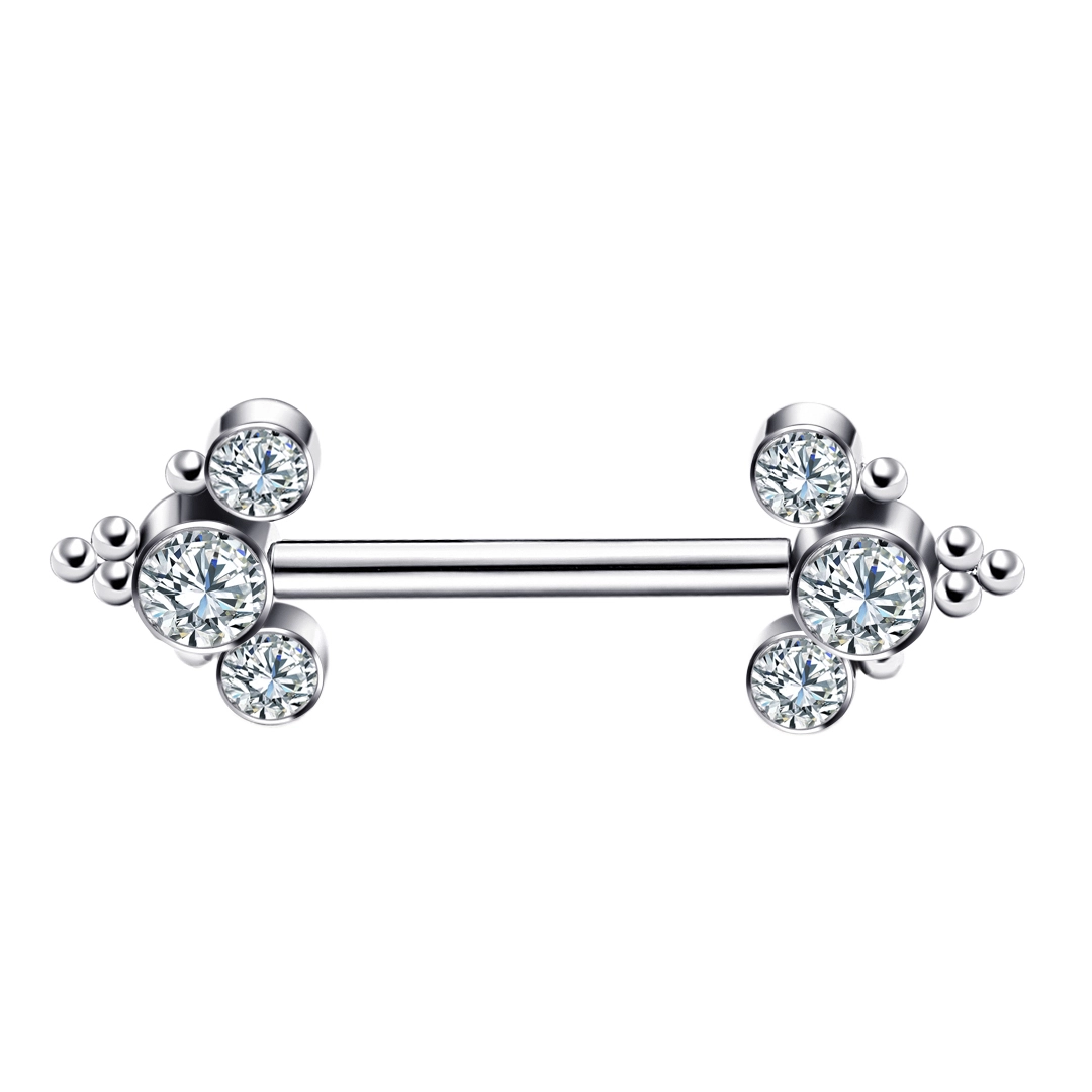 Eternal Metal Astm F136 Titanium Threadless Bezel Set Cz And Bead Nipple Ring Threadless Piercing G23 Titanium Piercing 1
