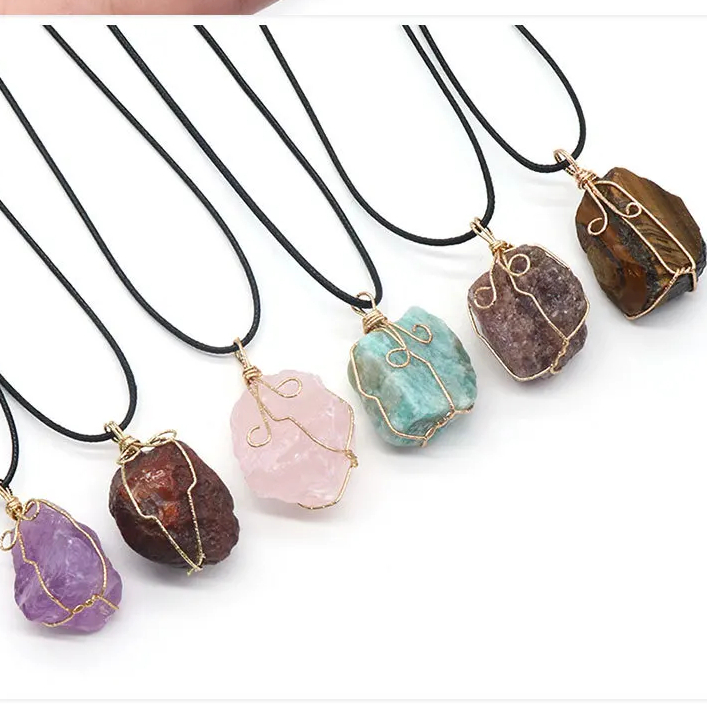 Rough Crystal Jewelry Wire Wrapped Gemstone Quartz Healing Pendant Natural Irregular Stone Necklace Accessories For Woman Man 1