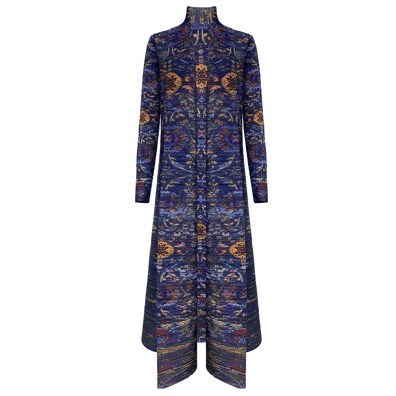 Pleats Clothing  Manufacturer  Pleated Turndown Collar Vintage Printed Long Sleeve Dress Women Moon Original Designer Abaya Fashion Long Loose Coat1 1