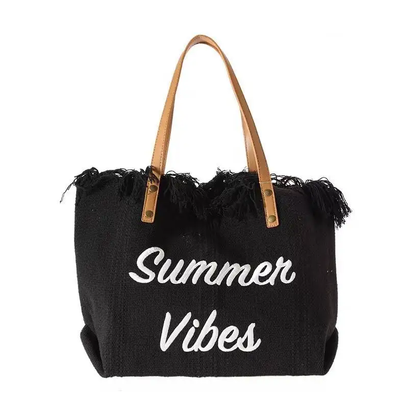 Wholesale New Handbag Simple Beach Travel Bag Ladies Canvas Single Shoulder Tote 4