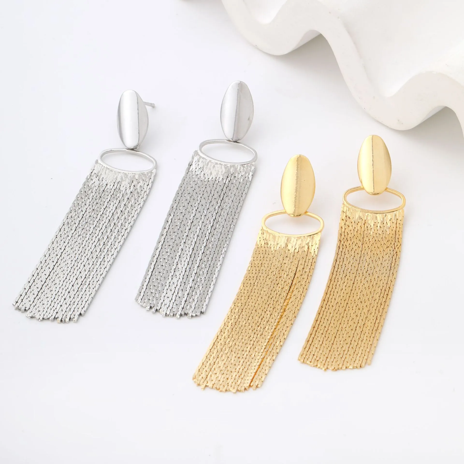 New Vintage Creative Square Long 925 Silver Needle Heart Tassel Earrings For Women 1