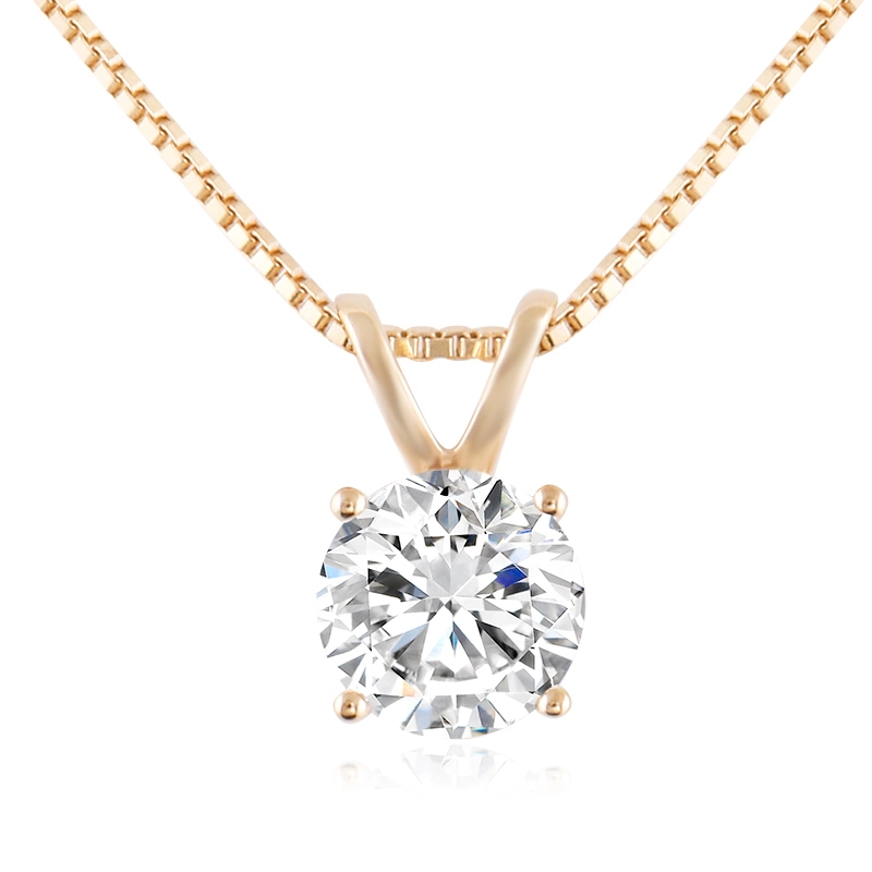Simple 2ct solitaire D-VVS Collier pendentif Moissanite 14K Collier de chaîne de boîte en or jaune 1