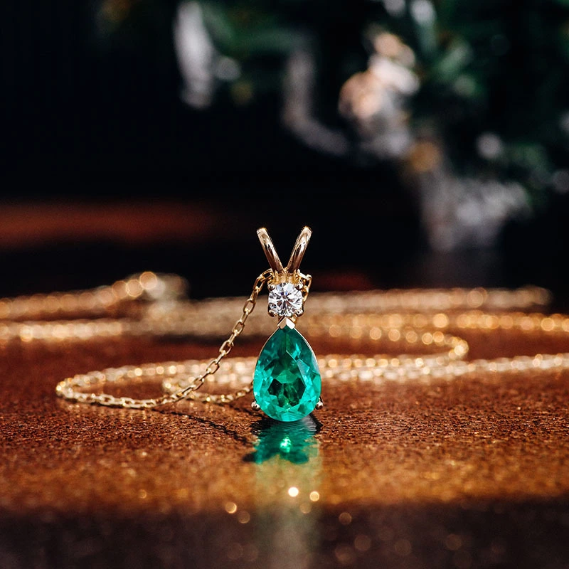 Fine Jewelry 14k Gold Lab Zambian Emerald Moissanite Necklace Pendant Custom Ladies Jewelry Gift 1