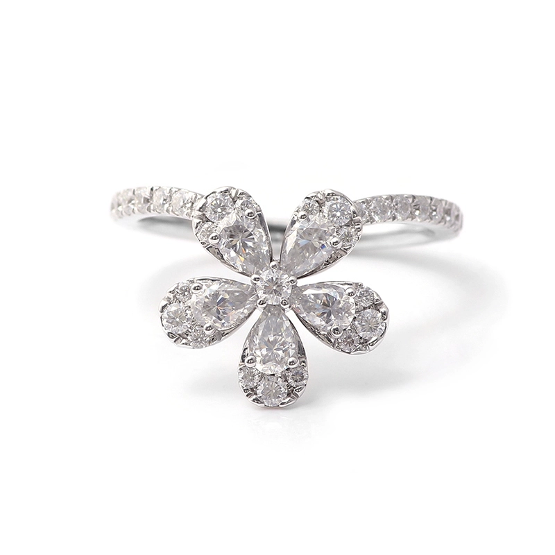 Moisanite Diamond 18K Bague en or blanc Fleur Fleur Fleurée Romantique Def Anneau de Moisanite en vrac Provence Fine bijoux Bague 1