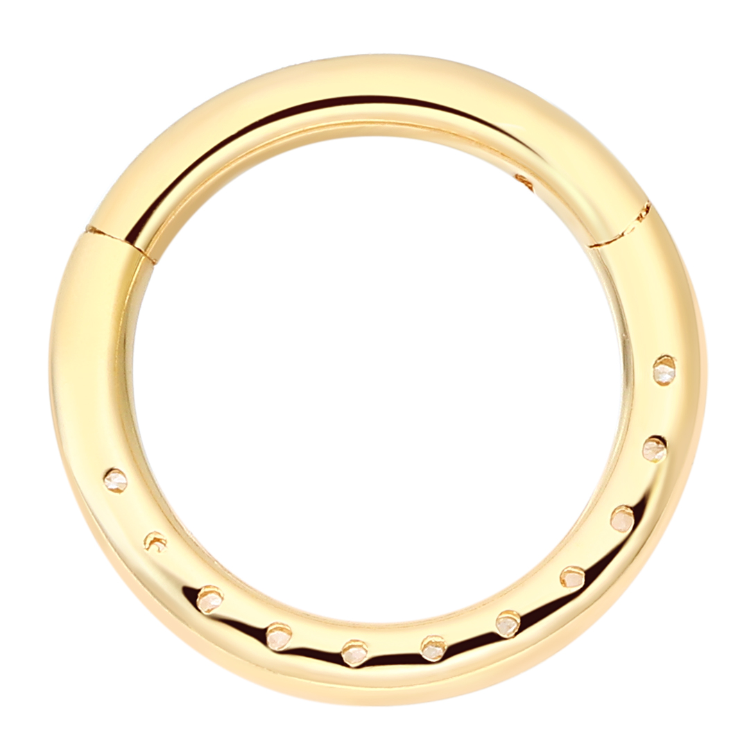 Eternal Metal 14k Solid Gold Frontside Paved Cz Hinged Segment Clicker Nose <000000> Ear Piercing Jewelry 6