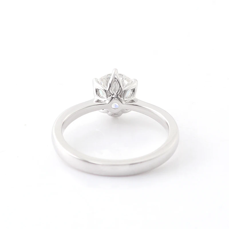 8 mm H<000000>a Dicke Pfeile in super niedriger Sechs-Zinken-Tulpenfassung Moissanit 10 Karat Weißgold Solitär Damen-Verlobungsring mit Diamant 10