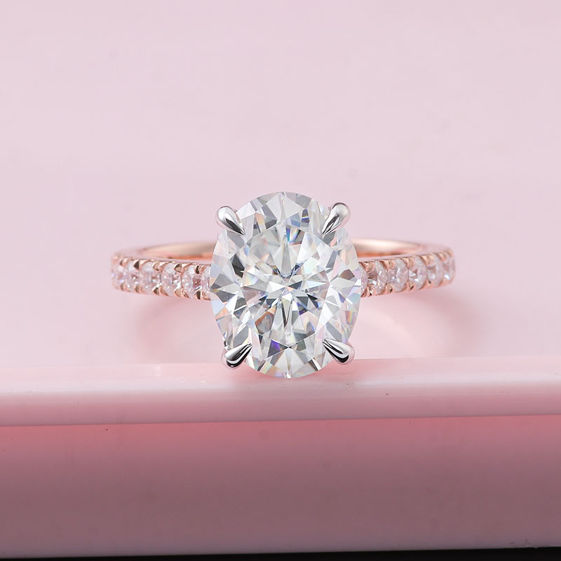Verlobungsring aus 14 Karat Roségold <000000>Weißgold, zweifarbig, 2 Karat, ovaler Brillantschliff, synthetischer Moissanit-Diamant 13