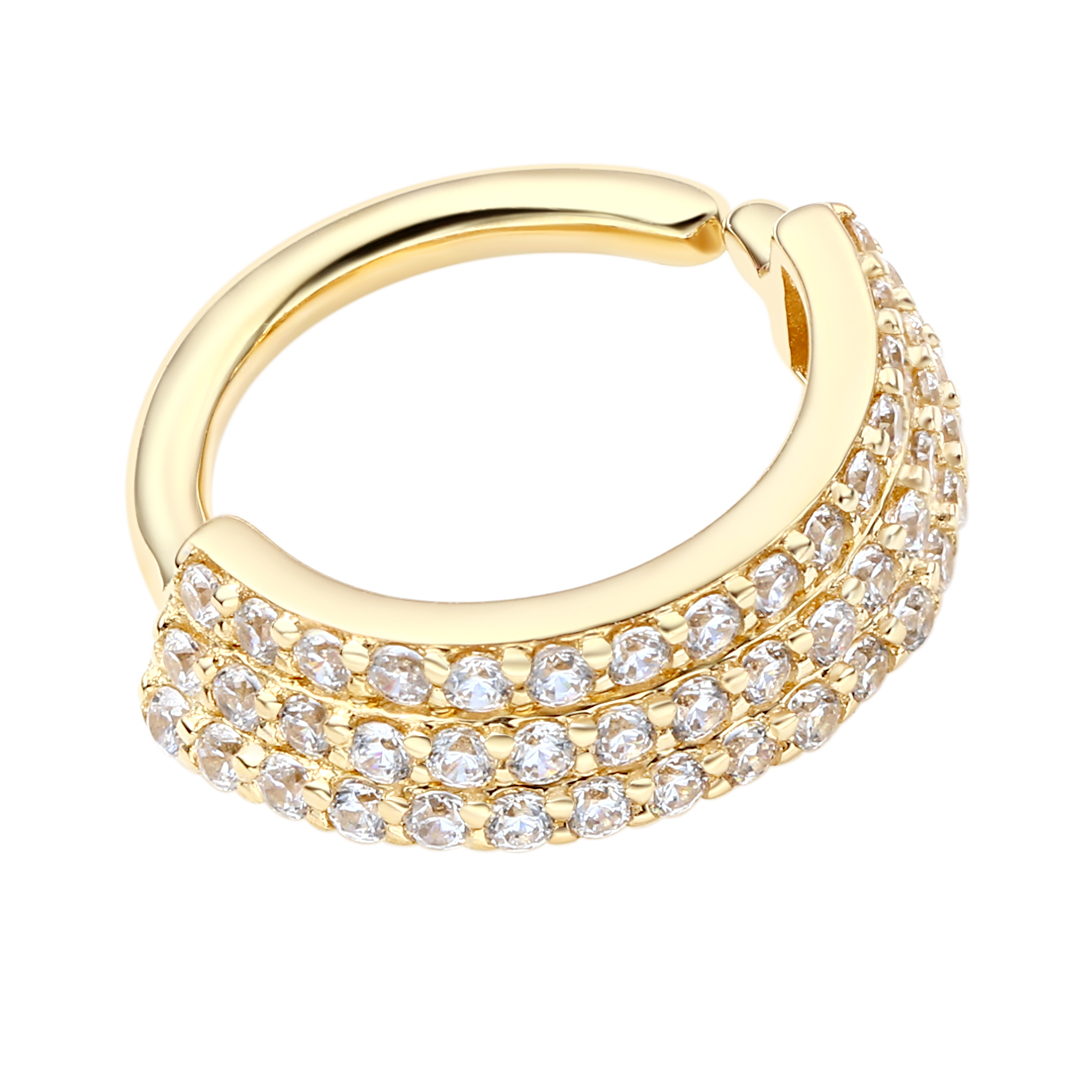 Eternal Metal 14k Solid Gold Multi-row 5a Cz Paved Forward Facing Ear<000000>nose Hoop Navel<000000>labret Piercing Seamless Ring Jewelry 4