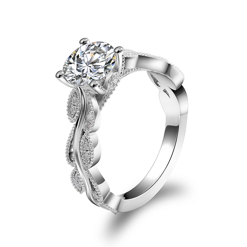 Bague vintage en or blanc 14 carats avec diamants et moissanite, fabriquée à la main, bague de déclaration vintage, bague de promesse, bijoux de mariage 1
