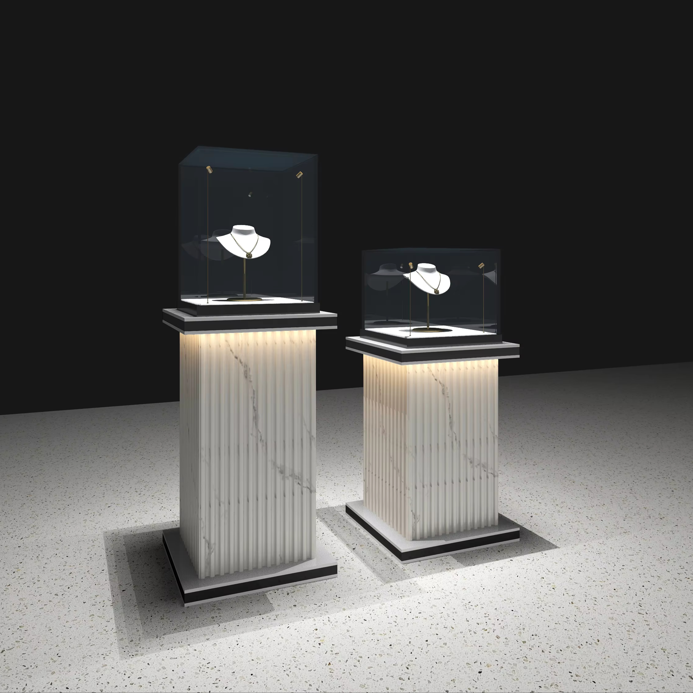 Custom glass jewelry display case with modern LED lighting 1