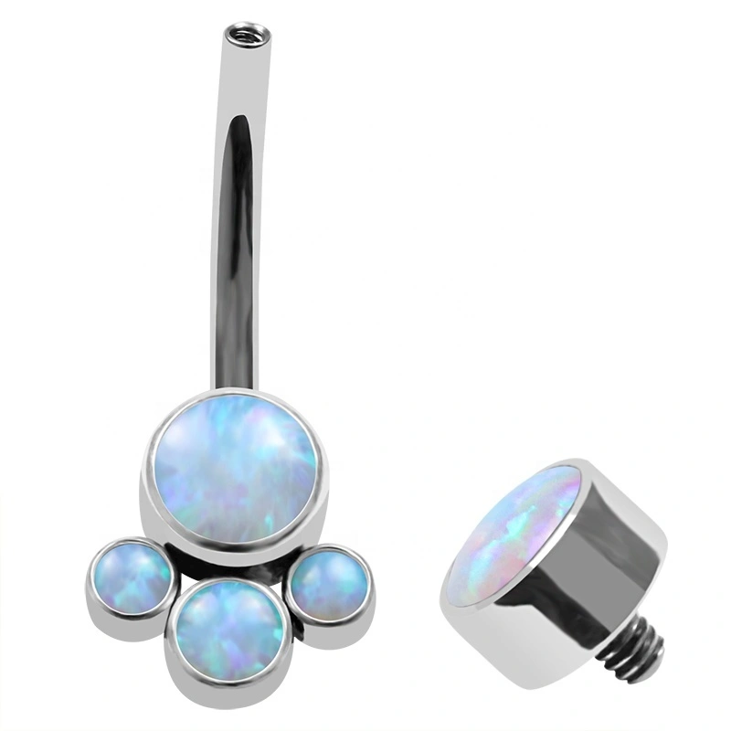 Eternal Metal Astm F136 Titanium Round Synthetic Opal Internally Threaded Top Navel Ring Body Jewelry 1