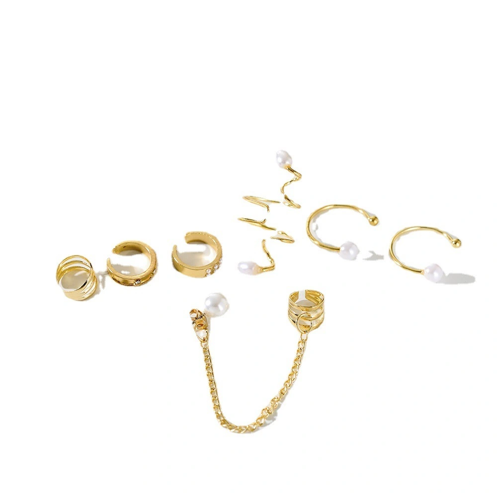 Wholesale New Hot Selling Pearl Tassel Ear Hole Free Women's Ear Bone Clip Size Pearl Ear Clip 7-piece Set Earrings 1