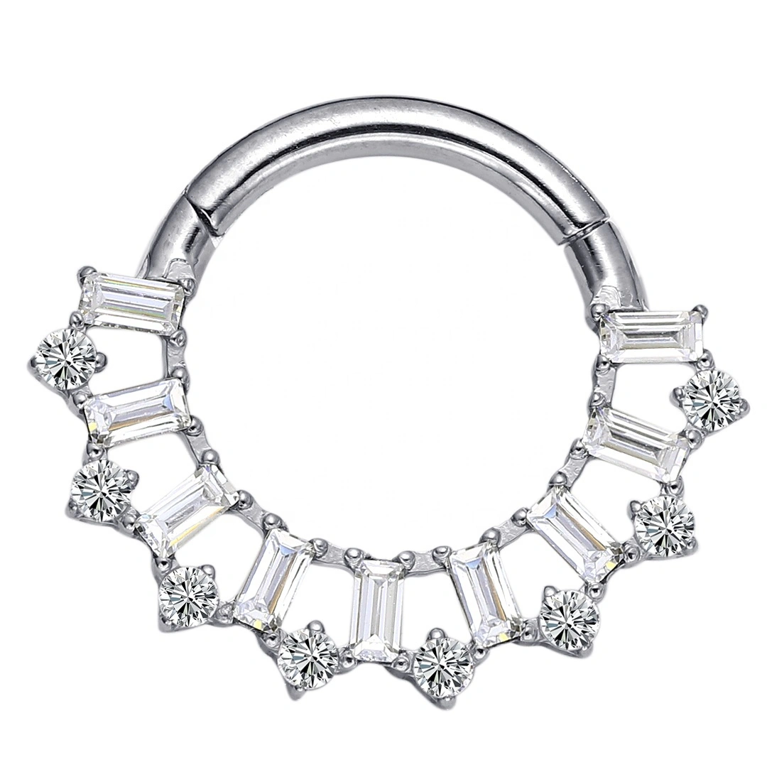 Eternal Metal Astm F136 Titanium Rectangle Shaped Cubic Zircon Hinged Segment Clicker Ring 1